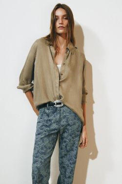 ZARA РУБАШКА ИЗ ЛИОЦЕЛЛА — ZW COLLECTION, СВЕТЛО-КОРИЧНЕВЫЙ