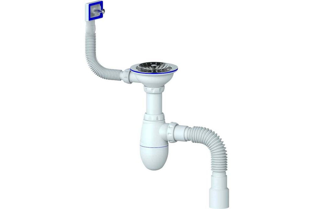 Сифон для мойки 3 1/2"(ф40) квадрат. перелив+винт пласт. B425P