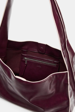 ZARA СУМКА-ШОПЕР С КОНТРАСТНОЙ СТРОЧКОЙ, БОРДОВО-КРАСНЫЙ