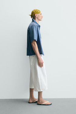 ZARA ШОРТЫ ИЗ ДЕНИМА RELAXED FIT С РАЗРЕЗАМИ, БЕЛЫЙ