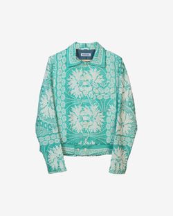 Куртка Укороченная с Крупными Белыми Цветами/White Flowers Cut Jacket голубая