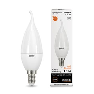 Лампа Gauss LED Elementary Candle Tailed 6W E14 3000K 34116