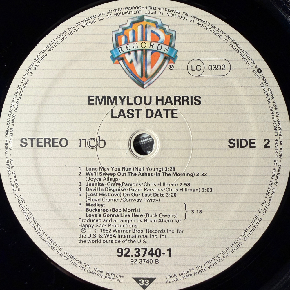 Emmylou Harris ‎– Last Date (Скандинавия 1982г.) Т