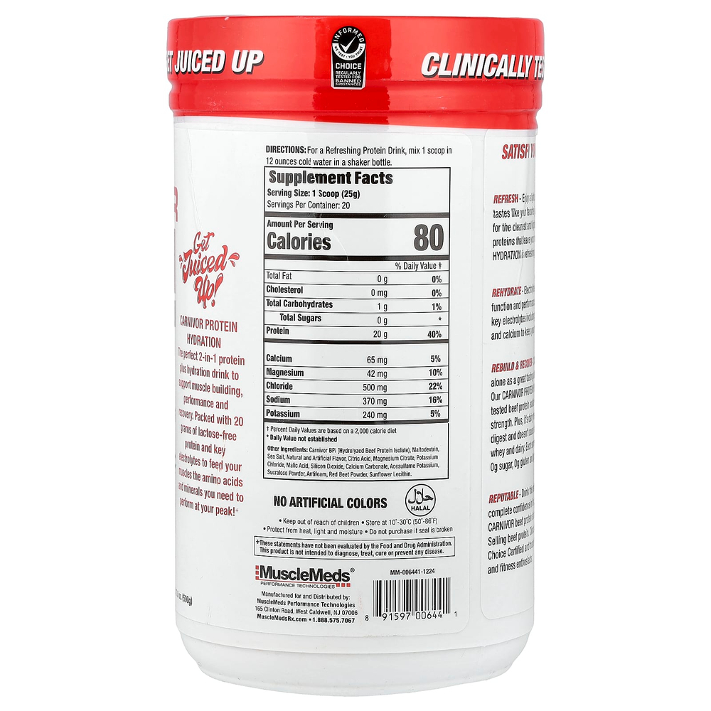 MuscleMeds, Carnivor Protein Hydration, протеин, тропический пунш, 500 г (17,6 унции)