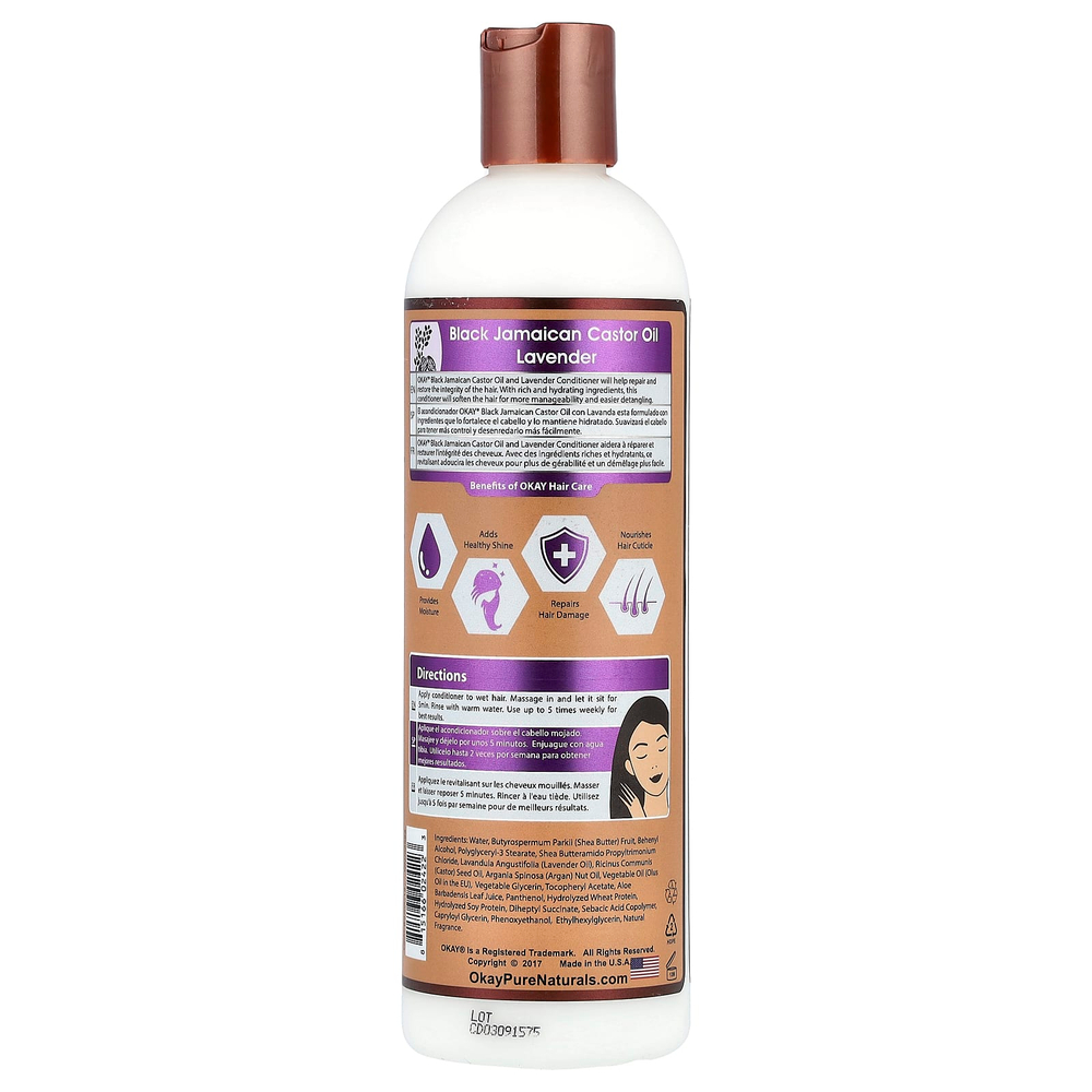 Okay Pure Naturals, Черное ямайское касторовое масло, кондиционер, лаванда, 355 мл (12 жидк. унц.)