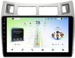 Магнитола для Toyota Vitz 2, Yaris 2 2005-2011 (рамка серебро) - Teyes CC4L-DTS монитор 9" IPS, Android 14, Быстрая, Snapdragon 662, CarPlay, 4G SIM-слот