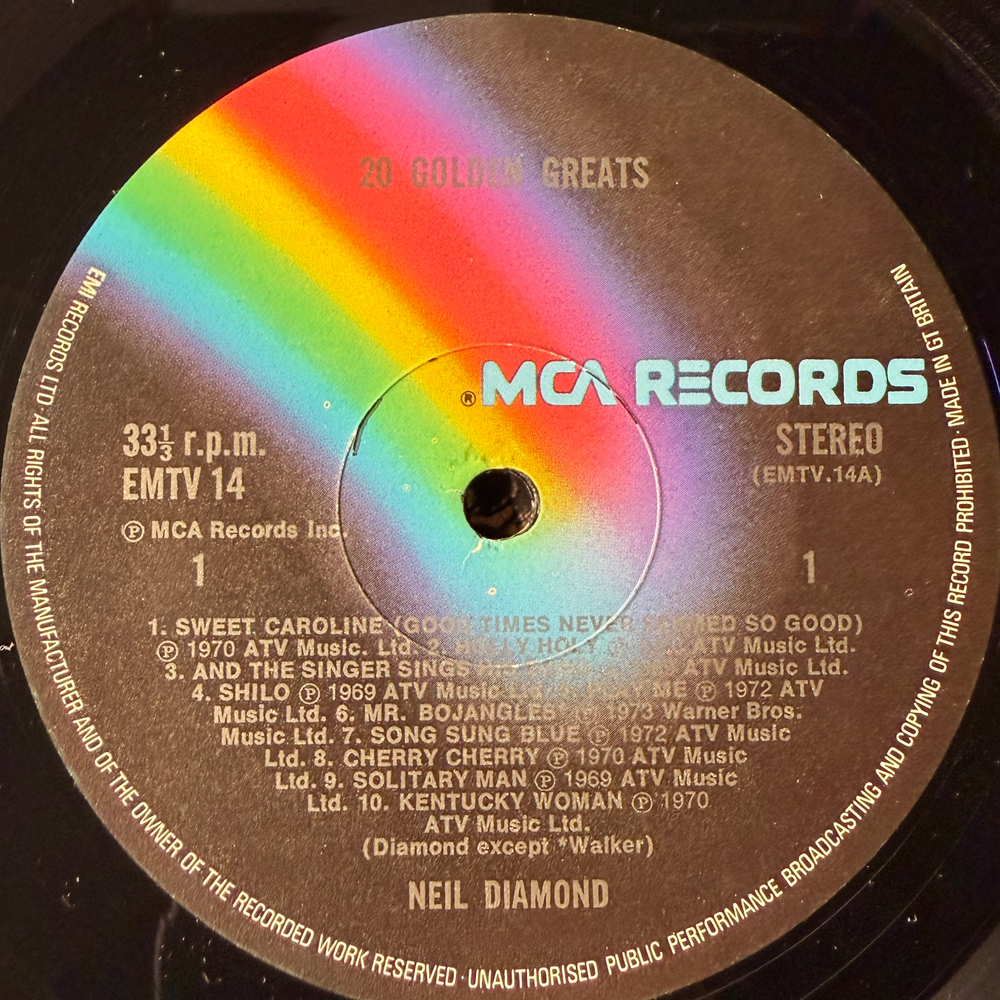 Neil Diamond ‎– 20 Golden Greats (Англия 1978г.)