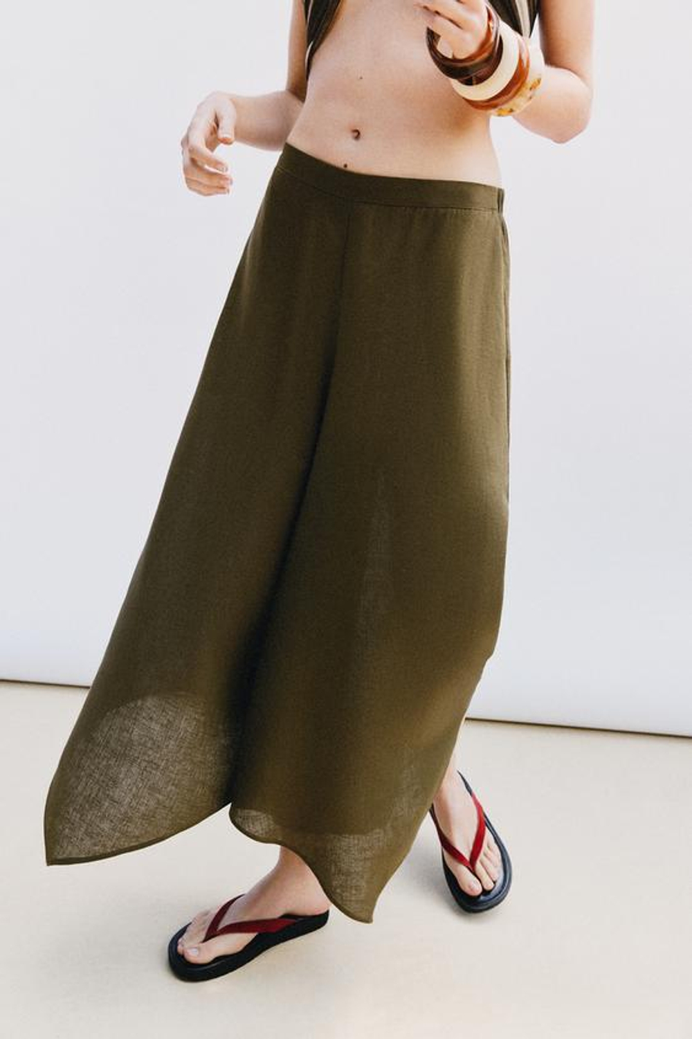 ZARA АСИММЕТРИЧНЫЕ БРЮКИ-КЮЛОТЫ, ХАКИ