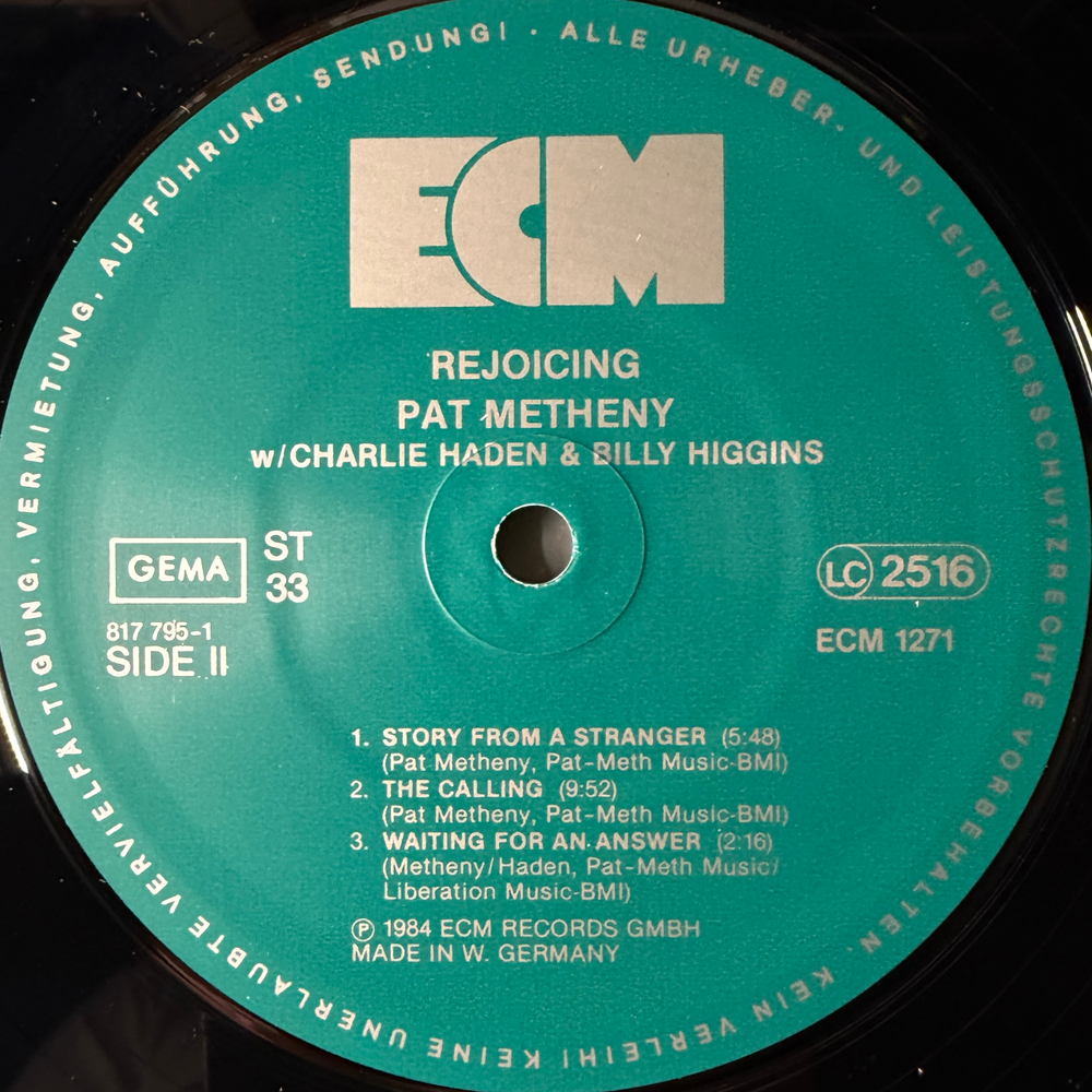 Pat Metheny w/ Charlie Haden & Billy Higgins ‎– Rejoicing (Германия 1984г.) ECM