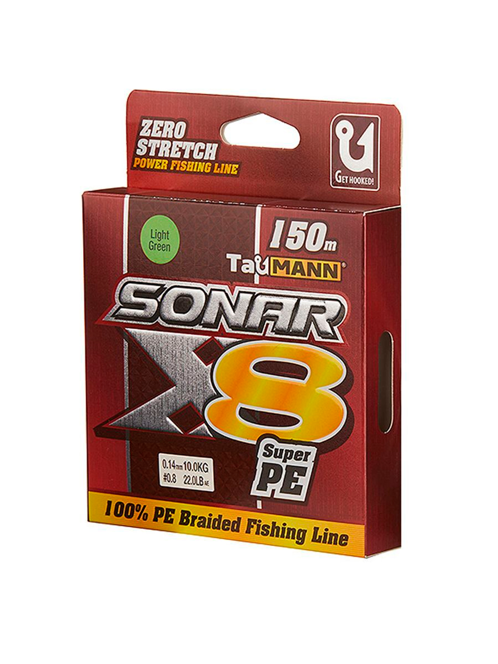 Плетеный шнур для рыбалки TauMANN Sonar PE X8 150m #0.4 (0.10mm) Light Green
