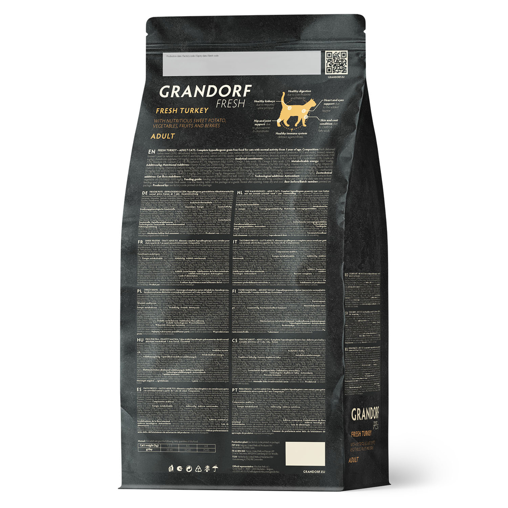 Сухой корм GRANDORF FRESH для взрослых кошек Свежее мясо индейки с бататом