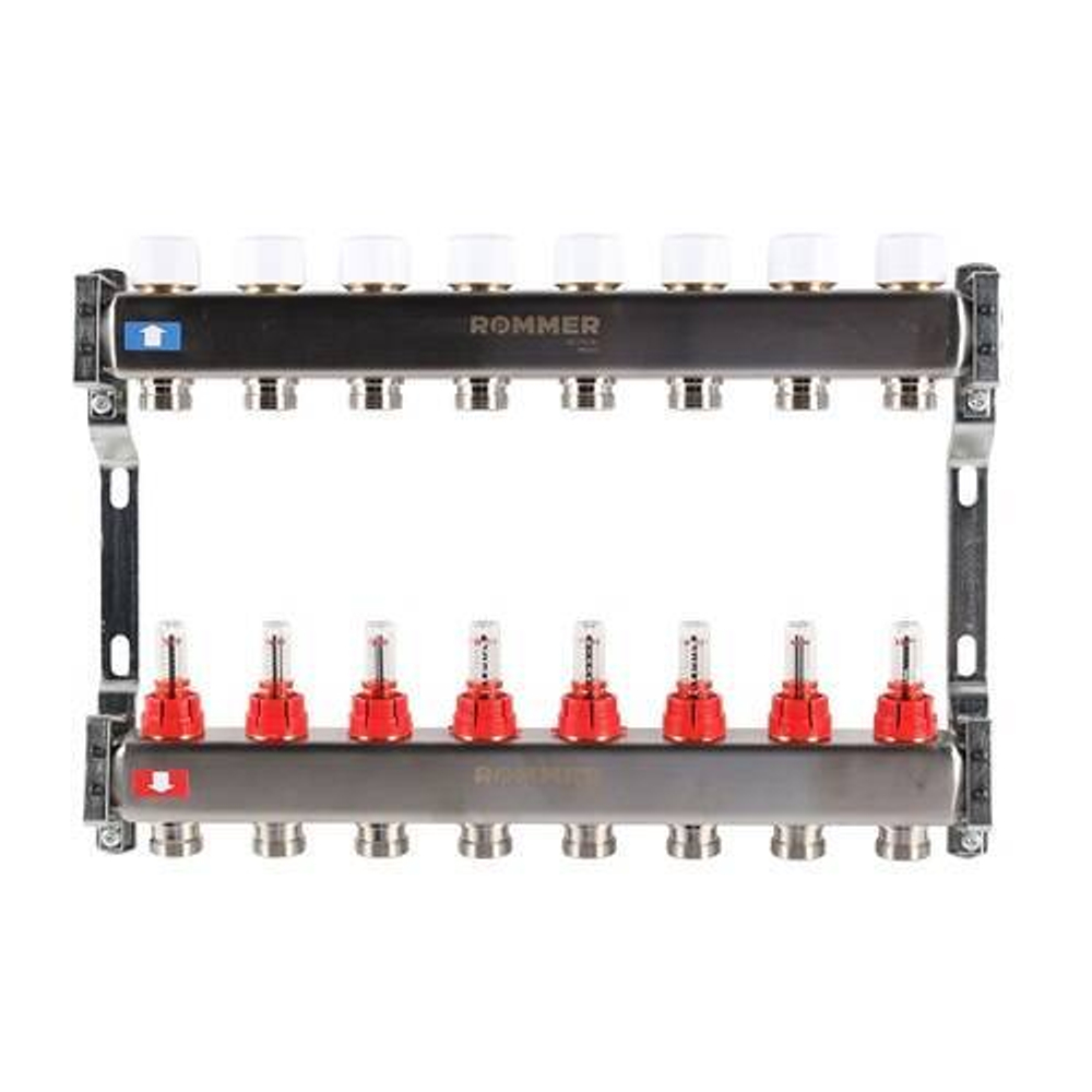 Коллекторная группа для теплого пола ROMMER RMS1200 - 1" на 8 контуров 3/4" EK