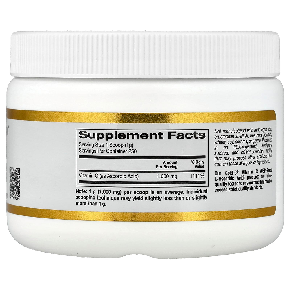 California Gold Nutrition, Gold C®, витамин C класса USP в порошке, 1000 мг, 250 г (8,81 унции)