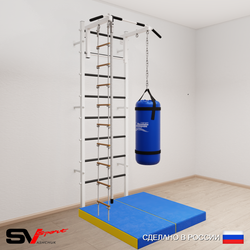 Шведская стенка Sv Sport усиленная 6146 (Турник стандарт/Канат/Лестница/Цепь/Мешок 22кг/Мат 1м)