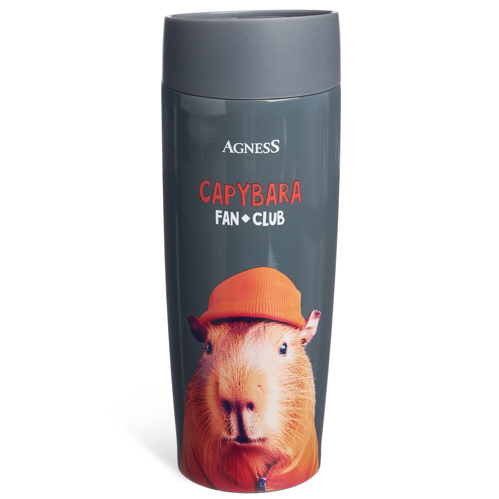 ТЕРМОКРУЖКА AGNESS "CAPYBARA" 360МЛ, КОЛБА НЕРЖ.СТАЛЬ 18/10