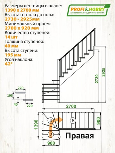Лестница на второй этаж К-001м/1 Правая под покраску