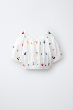 ZARA БЛУЗА ИЗ ТКАНИ С ВЫШИВКОЙ, РАЗНОЦВЕТНЫЙ