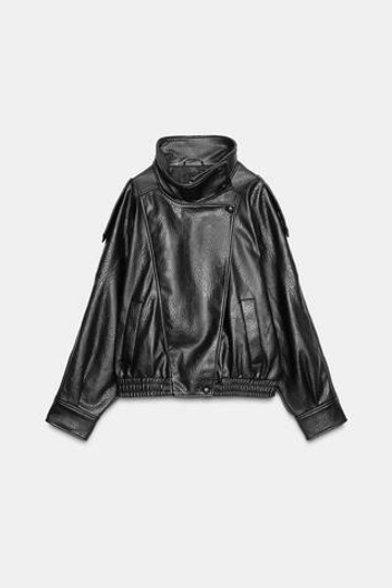 ZARA КУРТКА ИЗ ИСКУССТВЕННОЙ КОЖИ, ЧЕРНЫЙ