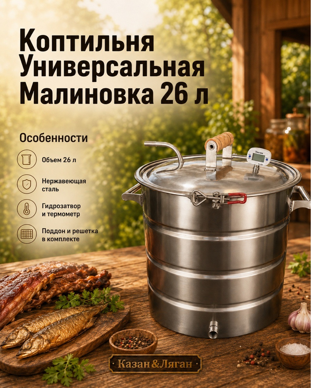 Коптильня Универсальная МАЛИНОВКА PROFI 26л