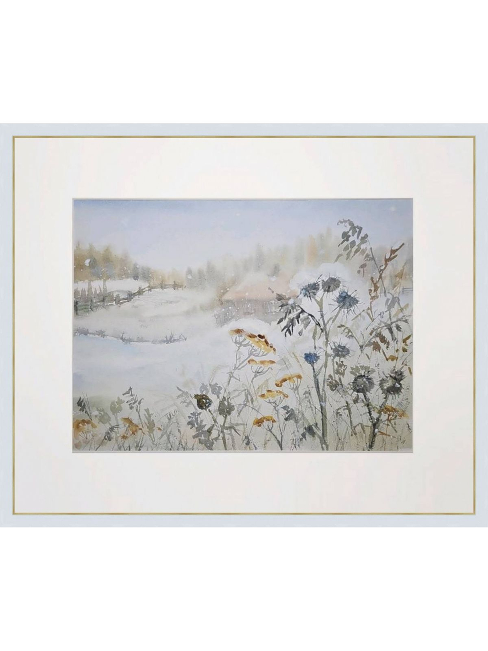 Картина авторская акварельная в паспарту 40х50 см на стену для интерьера "А за околицей..."