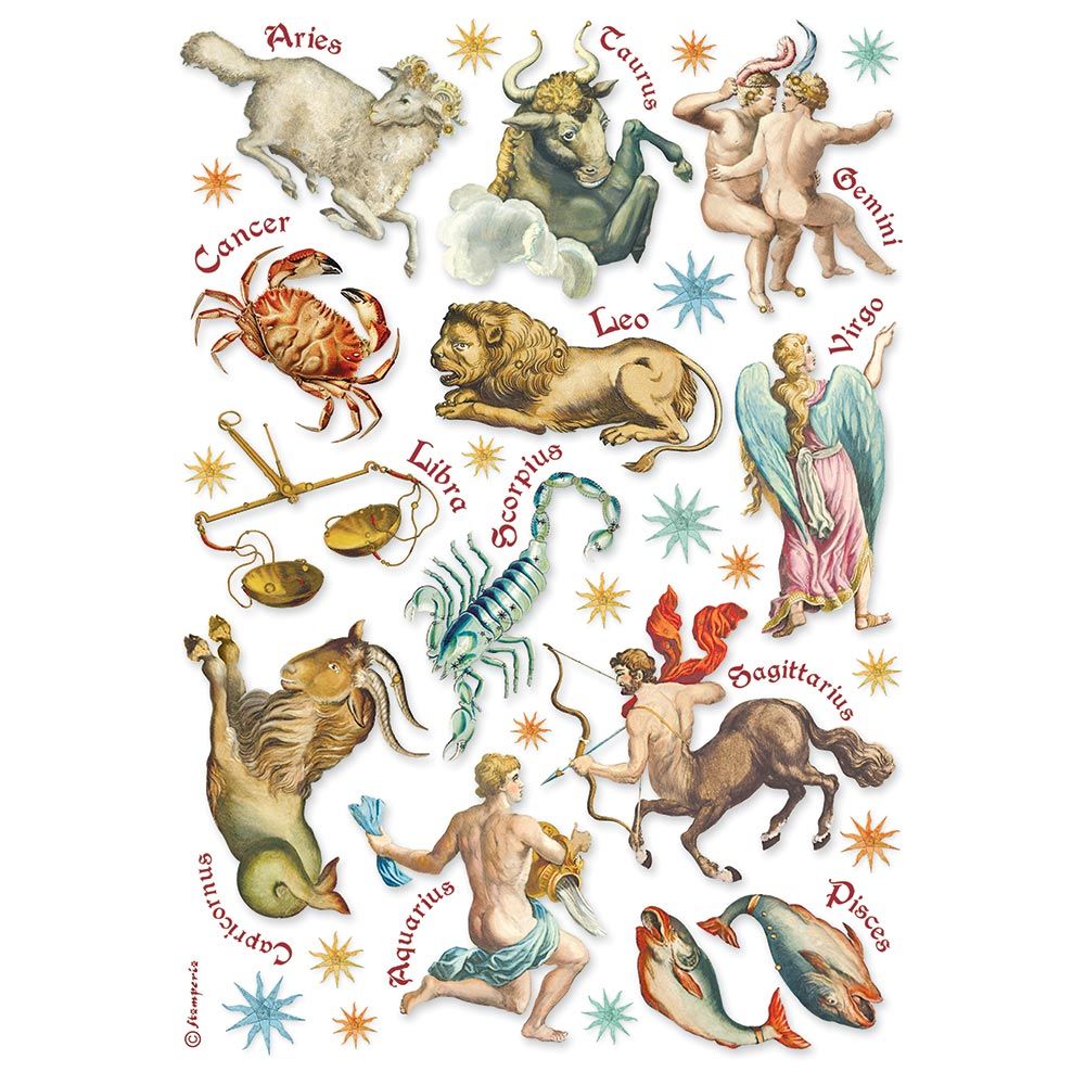 Бумага рисовая Cosmos Infinity segni zodiacali, 28 г/м², 21х29,7 см (А4), 1 лист, Stamperia Бумага рисовая Cosmos Infinity segni zodiacali, 28 г/м², 21х29,7 см (А4), 1 лист, Stamperia