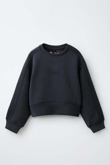 ZARA СПОРТИВНАЯ ТОЛСТОВКА С НАДПИСЬЮ, ТЕМНЫЙ АНТРАЦИТ