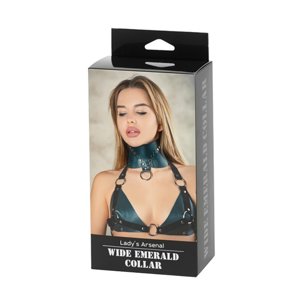 Изумрудный широкий кожаный ошейник БДСМ Арсенал Lady's Arsenal Wide Emerald Collar 67009