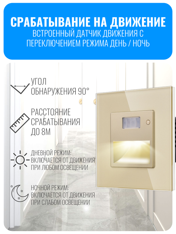 Светильник встраиваемый с датчиком движения Smart Aura серия Classic с рамкой из стекла