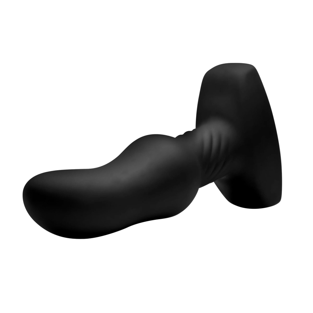 Черная анальная вибропробка с пультом ДУ Curved Rimming Plug Slim M - 13,9 см. (Цвет: черный)