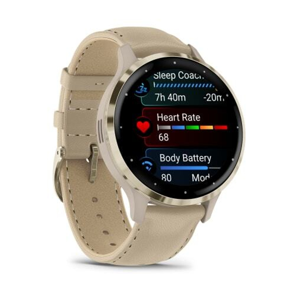 Часы Garmin Venu 3s "французский серый" с золотистым безелем и кожаным ремешком, 010-02785-55