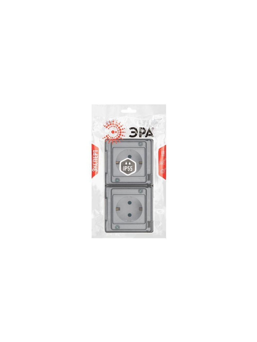 Розетка Эксперт 11-2503-01 2х2P+E гориз. IP55 16А-250В ОУ бел. Эра Б0063264