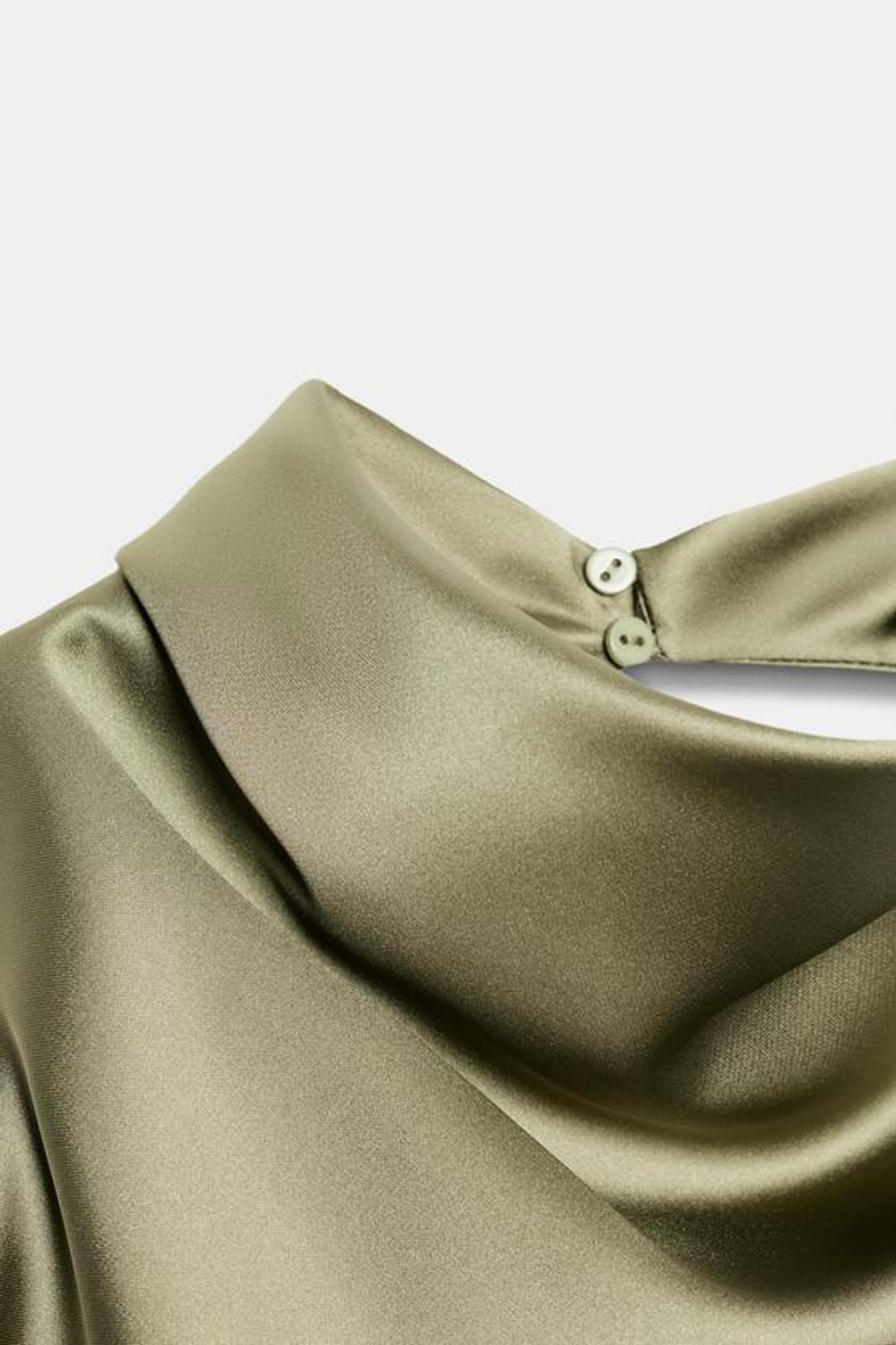 ZARA АТЛАСНЫЙ ТОП С ГОРЛОВИНОЙ ХАЛТЕР, СВЕТЛЫЙ ХАКИ