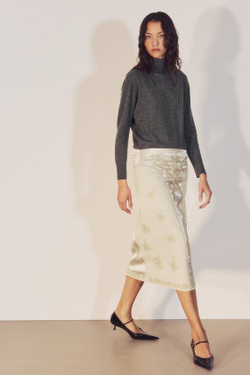 ZARA ЮБКА МИДИ С ВЫШИВКОЙ — ZW COLLECTION, ЭКРЮ