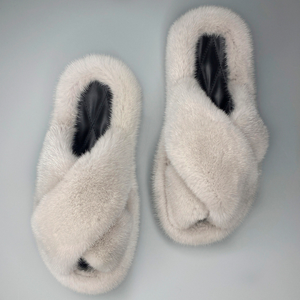 Шлепанцы из норки с шлейками | Серый лёд