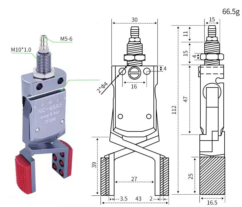 Mini-nc-45as (inner support range: 44-70mm) external teeth without sensor line