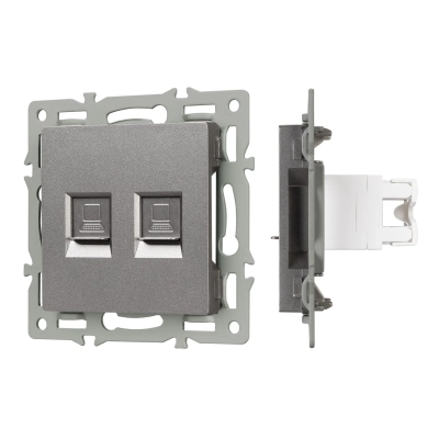 Механизм компьютерной розетки двойной SCT-MPC2-PL-GR (RJ-45, CAT6) (Arlight, -)