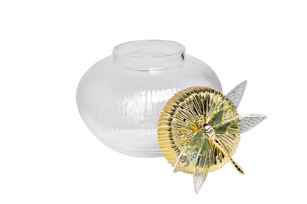 Ваза декоративная 15x14см Garda Decor Стрекоза с золотой крышкой