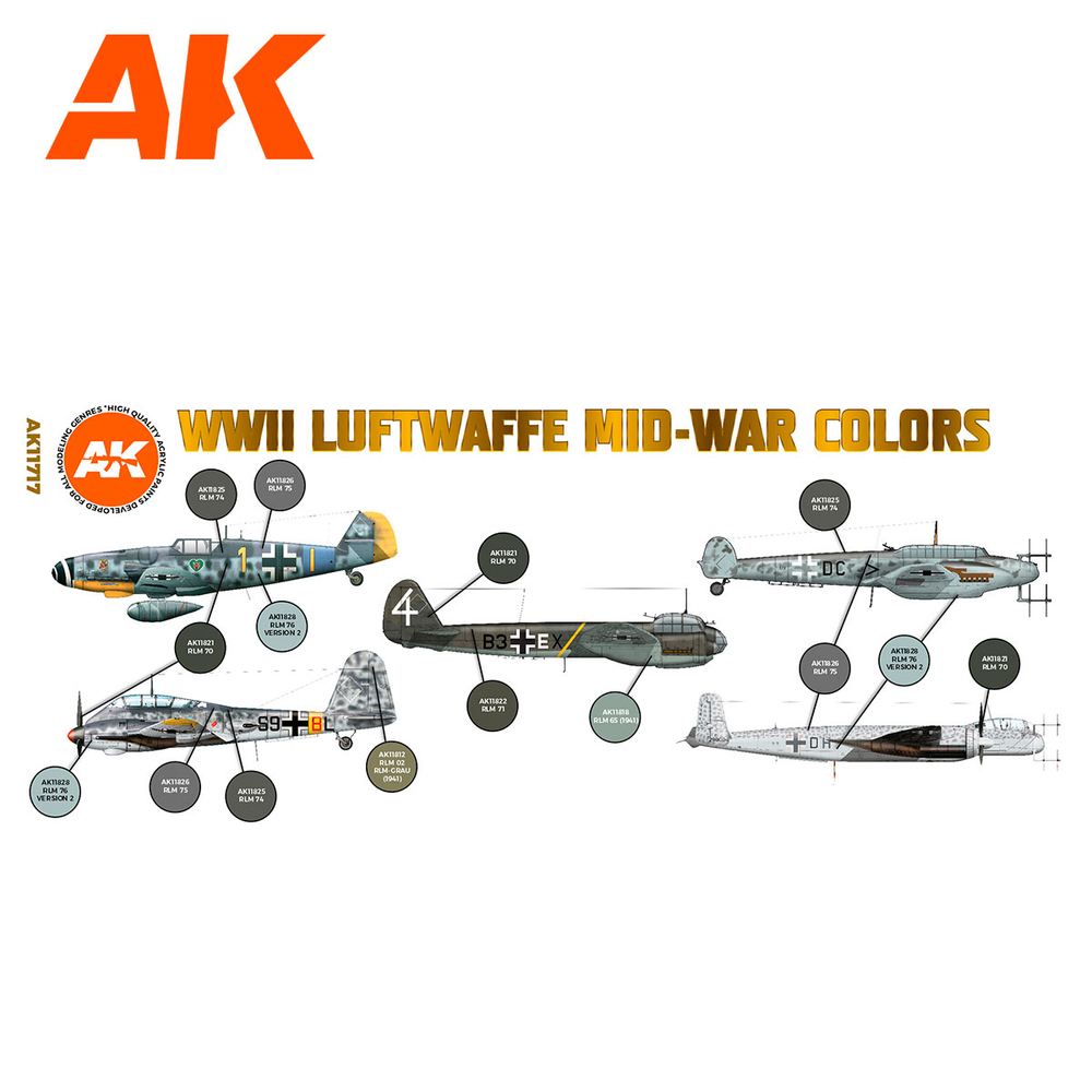 Набор красок AK interactive WWII Luftwaffe Mid-War Colors 3G, 8 красок
