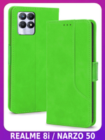 Стильный чехол-книжка из кожи для REALME 8i и NARZO 50 с отделом для наличных, 3 слотами для карт и подставкой