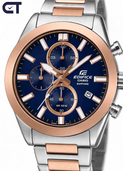 CASIO EFB-710SG-2AVUDF EDIFICE мужские наручные часы — двухцветный хронограф с синим циферблатом и сапфировым стеклом