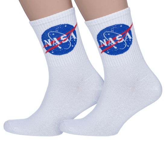 Носки Космос "Наса", р-р 36-42 (белый, синии пятка и мысок)