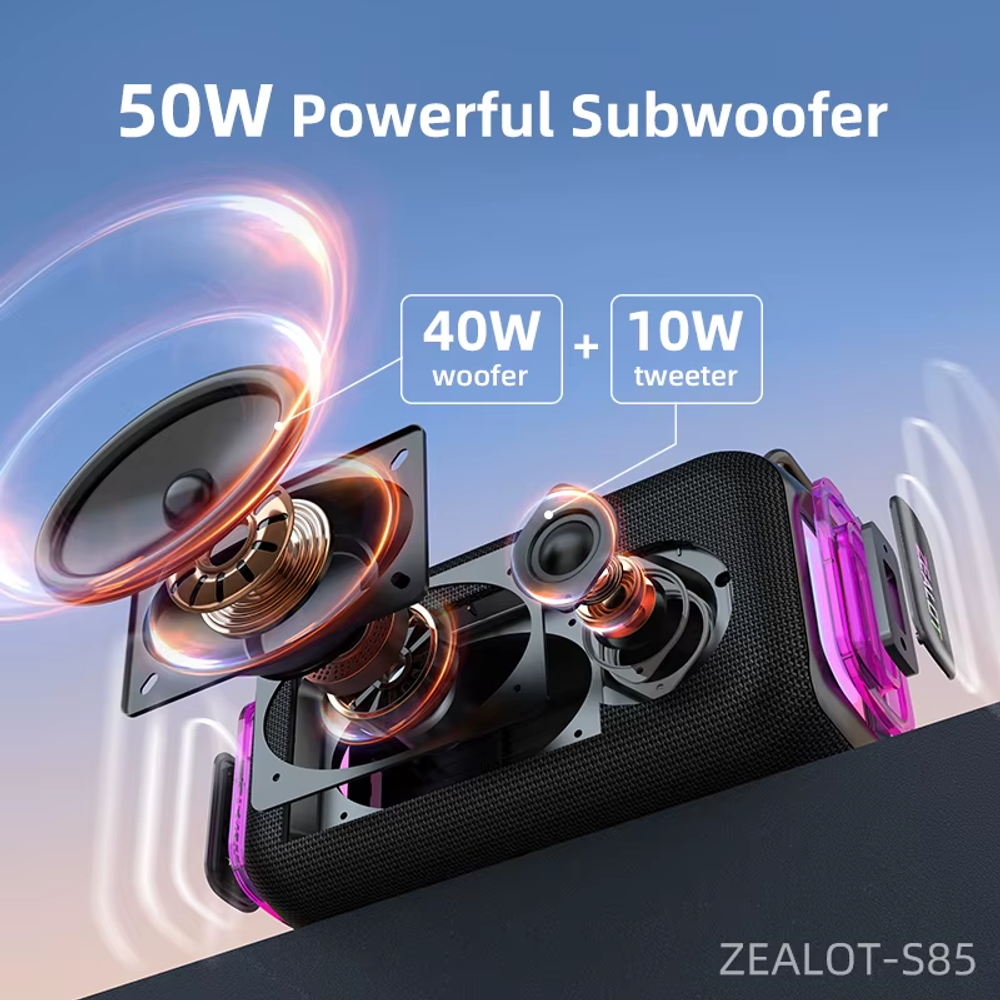 Bluetooth-динамики ZEALOT S85, 50 Вт, 8000 мАч, black