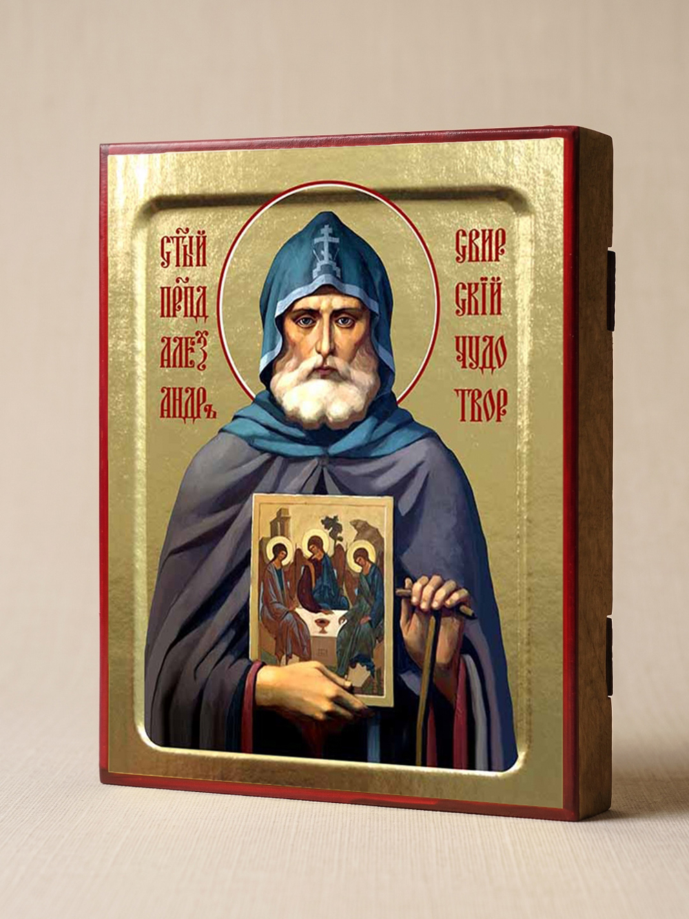 Икона Александра Свирского, преподобного (с иконой) на дереве: 125 х 160 (Синопсисъ)