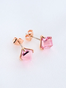 Серьги-гвоздики Миражи с розовыми кристаллами-кубиками Swarovski