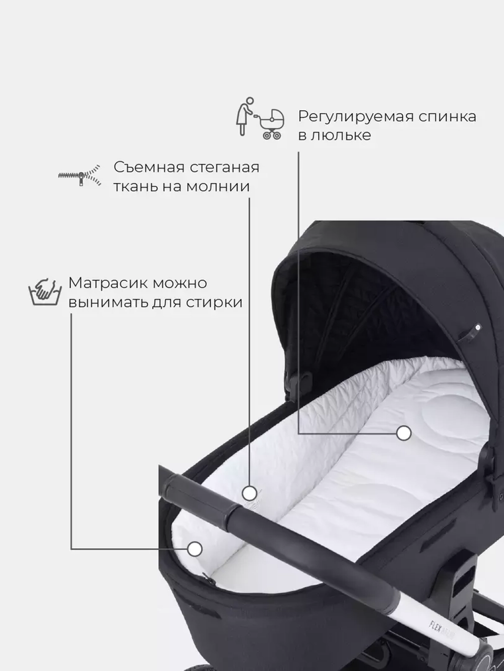 Коляска детская "FLEX GRAND" (2в1) RA072 Midnight Black + сумка