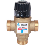 Клапан термостатический смесительный STOUT - 3/4" (НР, 20-43°C, Kvs 1.6, L-образное смешивание)