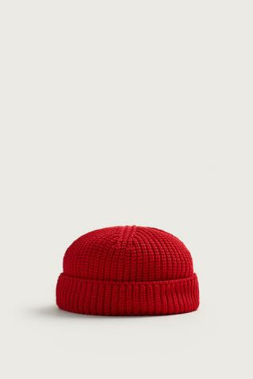 ZARA КОРОТКАЯ ШАПКА БИНИ ИЗ ХЛОПКОВОГО МИКСА, КРАСНЫЙ