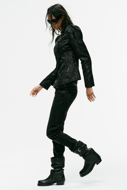 ZARA ЖАККАРДОВЫЙ БЛЕЙЗЕР С ЗАСТЕЖКАМИ НА ТЕСЬМУ, ЧЕРНЫЙ