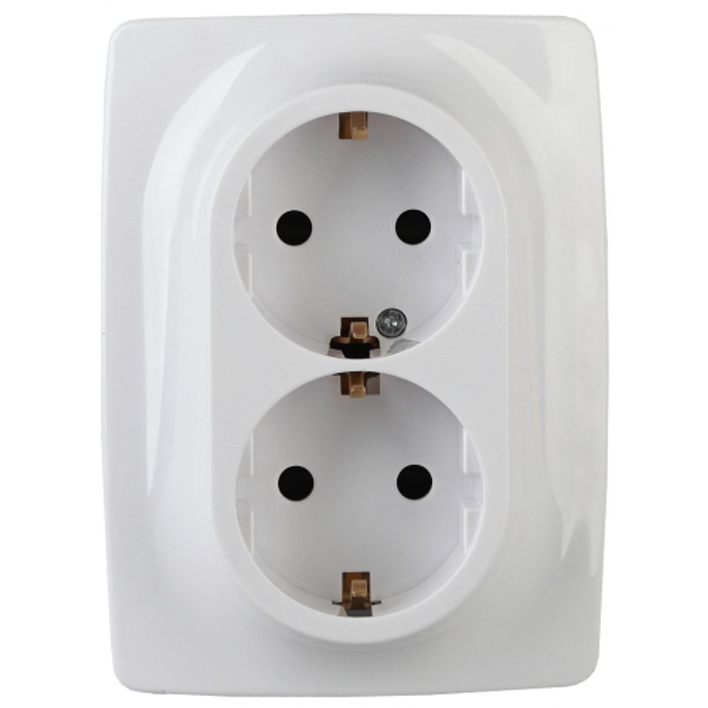 Розетка ЭРА Серия 12 12-2106-01 двойная с заземлением 2X2P+E Schuko 16A-250В IP20 белый | Эра 12