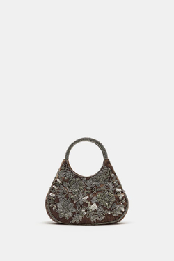 ZARA СУМКА С БИСЕРОМ, СЕРЫЙ
